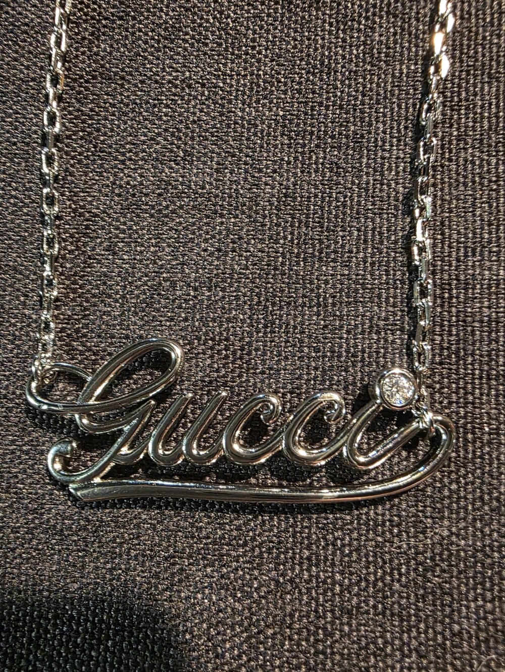 USED...Gucci Silver Logo Nacklace With Diamond Accent